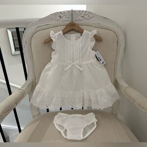 🩰 18 Mth Baby Girl Fancy Cotton Eyelet Dress With Bow & Matching Panty NWT
